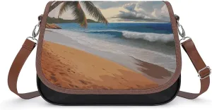 Coconut Palm Tree Sandy Beach Shoulder Bags PU Leather Shoulder Handbag Large Capacity Crossbody Bag for Women