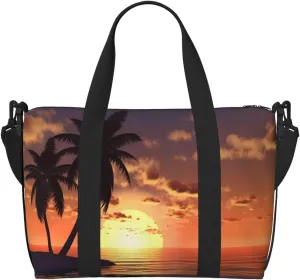 Coconut Palm Tree Travel Duffel Bags for Women Men, Sports Training Gym Bag Dance Bag with Adjustable Shoulder Strap Sea Beach Sunset Weekender Overnight Bag