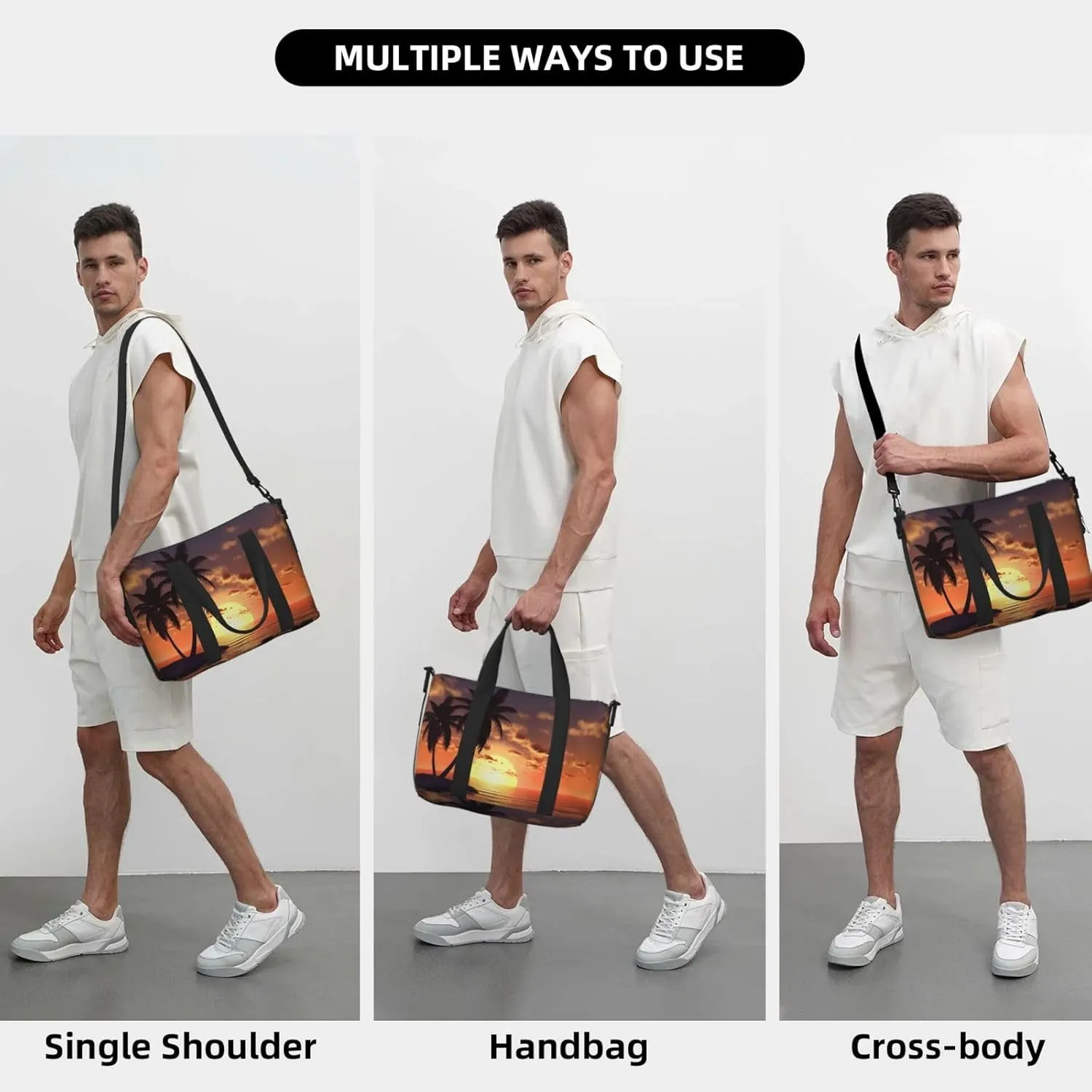Coconut Palm Tree Travel Duffel Bags for Women Men, Sports Training Gym Bag Dance Bag with Adjustable Shoulder Strap Sea Beach Sunset Weekender Overnight Bag