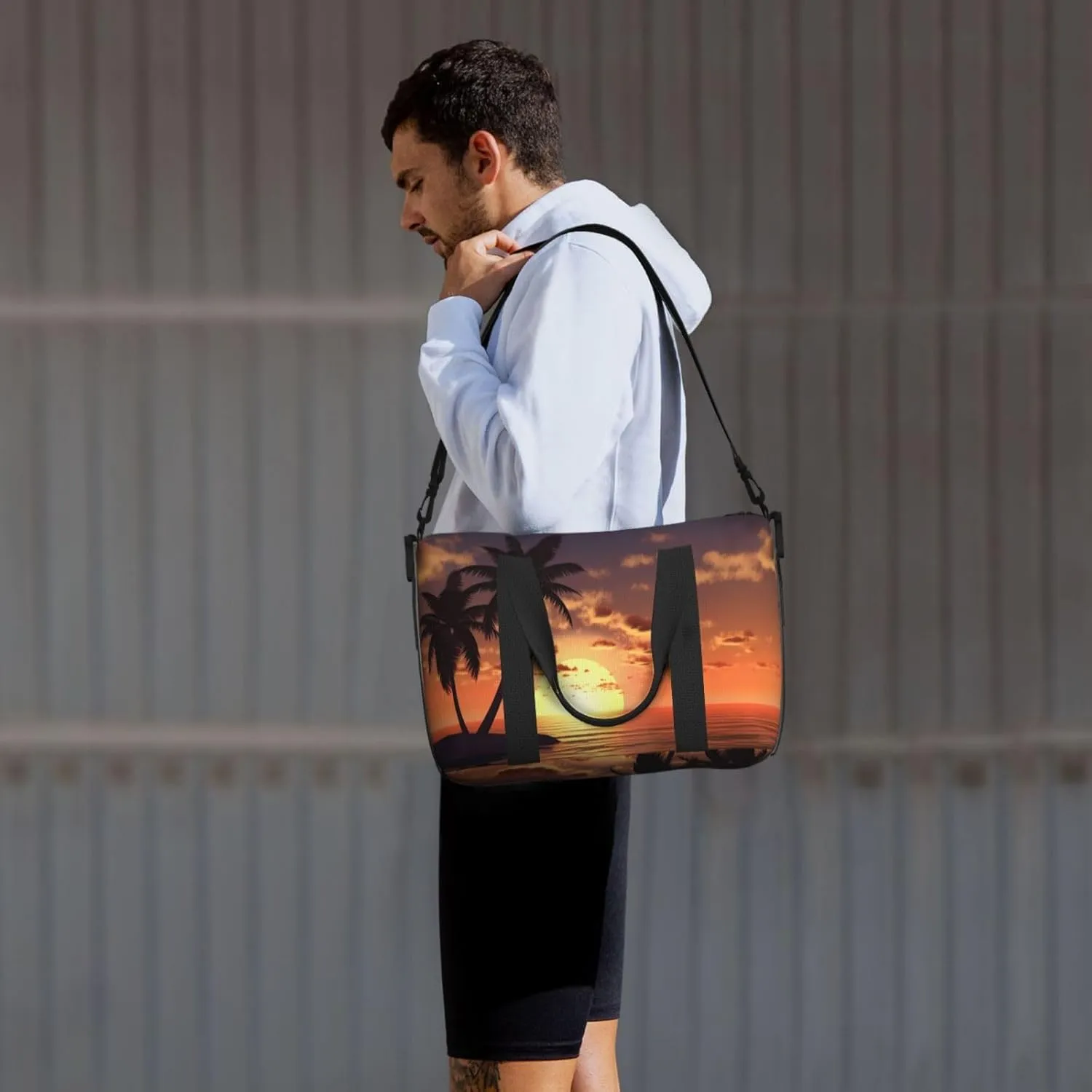 Coconut Palm Tree Travel Duffel Bags for Women Men, Sports Training Gym Bag Dance Bag with Adjustable Shoulder Strap Sea Beach Sunset Weekender Overnight Bag