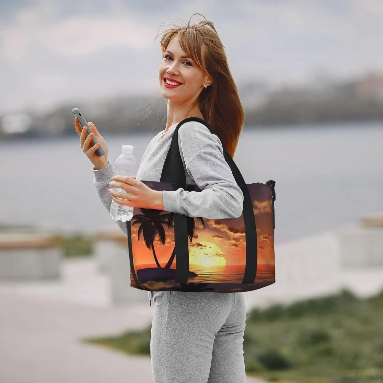 Coconut Palm Tree Travel Duffel Bags for Women Men, Sports Training Gym Bag Dance Bag with Adjustable Shoulder Strap Sea Beach Sunset Weekender Overnight Bag