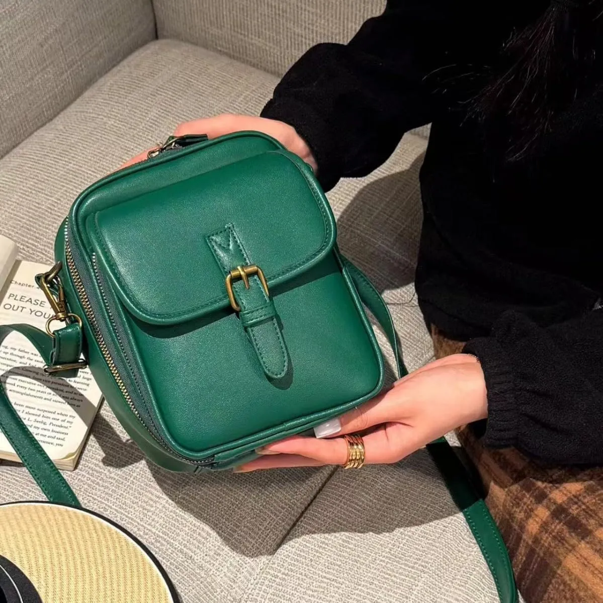 Collaboraten1 Crossbody Leather Bag, Urvashi Retro Double Layer Large Capacity Mini Crossbody Bags