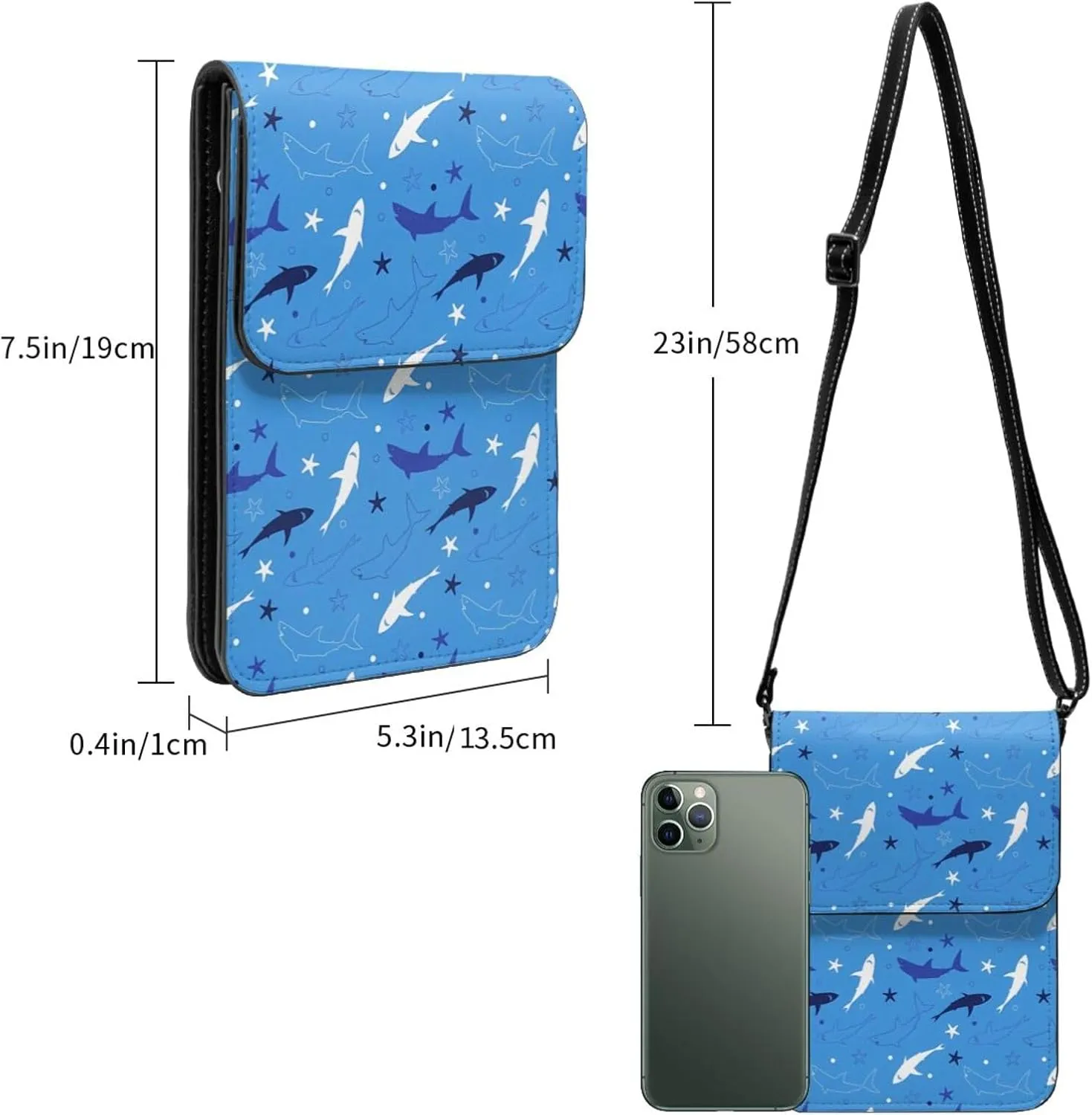 Colorful shark Leather Crossbody Phone Purse for Women Cute Wallet Bags Lightweight Mini Sling Bag