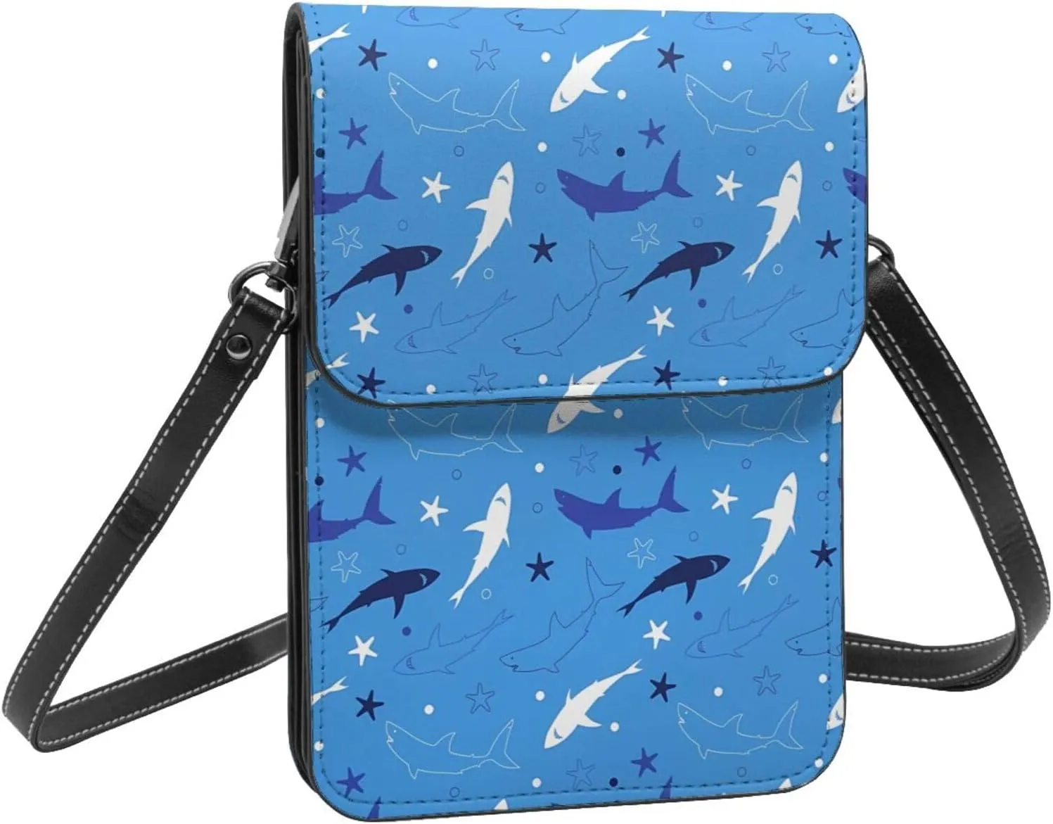 Colorful shark Leather Crossbody Phone Purse for Women Cute Wallet Bags Lightweight Mini Sling Bag