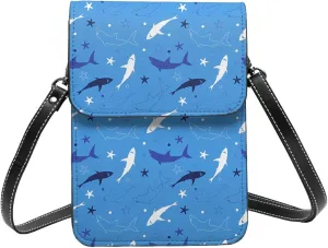 Colorful shark Leather Crossbody Phone Purse for Women Cute Wallet Bags Lightweight Mini Sling Bag