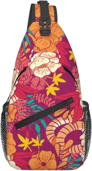 Colourful Floral Seamless Chart Crossbody Bags For Women Men Chest Backpack Gym Shoulder Bag Travel Outdoor Sports Casual Crossbody Bags