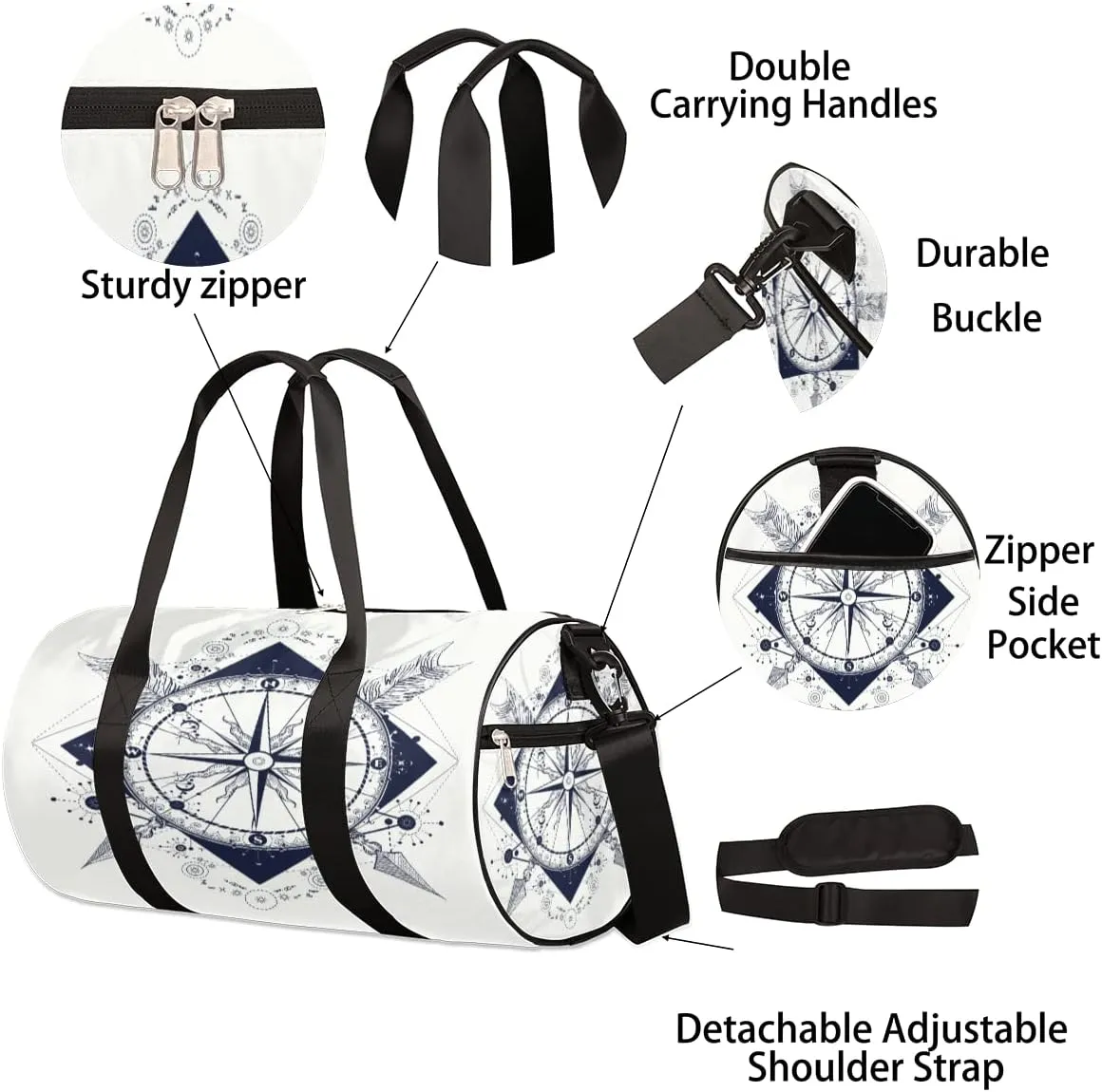Compass Arrows Retro Gym Bag Small Gym Duffel Bags for Men Women Overnight Weekender Bag Lightweight Sport Duffle Bag Carry On Gymbag
