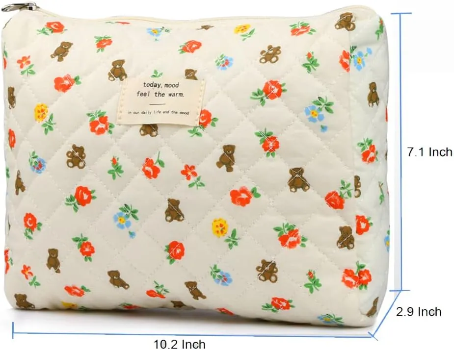Cosmetic Bags for Women, Cute Floral Makeup Bag, Organizer Storage Make Up Bag, Travel Toiletry Bags, Handbags Purses (Bear/Mid)