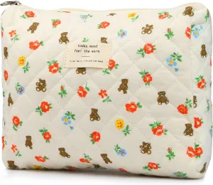 Cosmetic Bags for Women, Cute Floral Makeup Bag, Organizer Storage Make Up Bag, Travel Toiletry Bags, Handbags Purses (Bear/Mid)