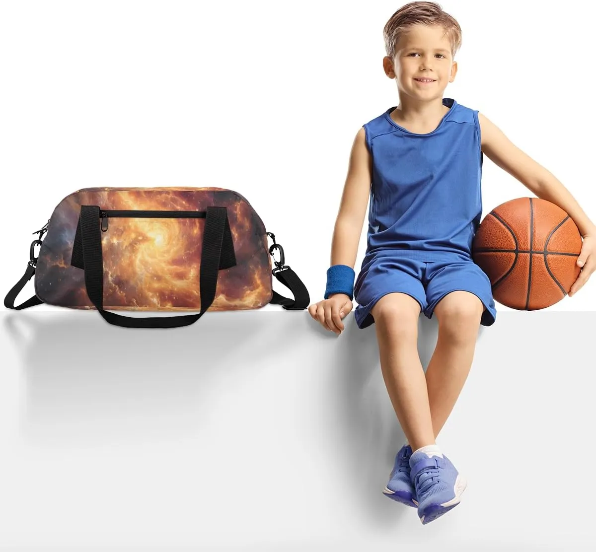 Cosmic Sun Print Kids Duffle Bag Boys Girls Small Sport Dance Gym Bag for Overnight Travel Weekender Carry On