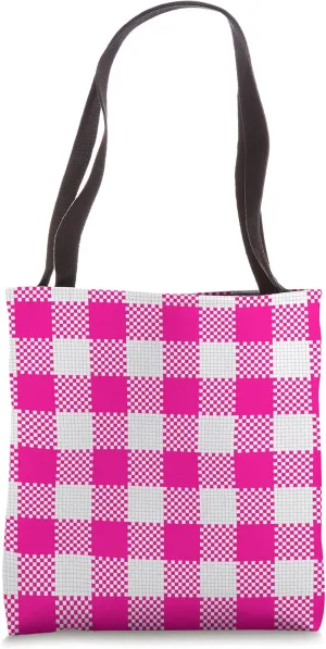 cottagecore hot pink gingham plaid pattern print Tote Bag