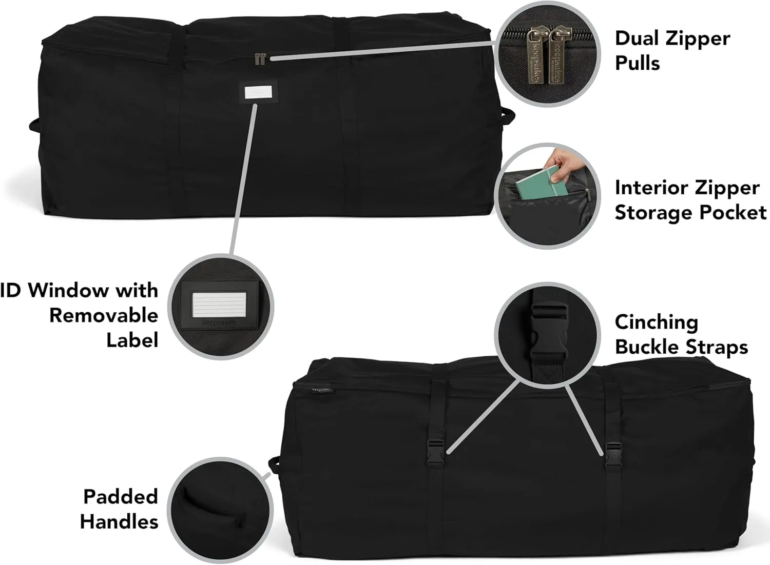 Covermates Keepsakes Christmas Tree Cinch Bag - Superior Protection, Cinch Straps, Fits Up to 9 to 11-Foot Tree - Holiday Storage, Black