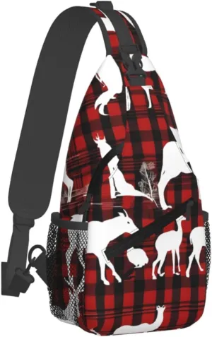 Cow Deer Tree Christmas Print Cross Chest Bag Diagonally,Sling Backpack Fashion Travel Hiking Daypack Crossbody Shoulder Bag For Men Women.