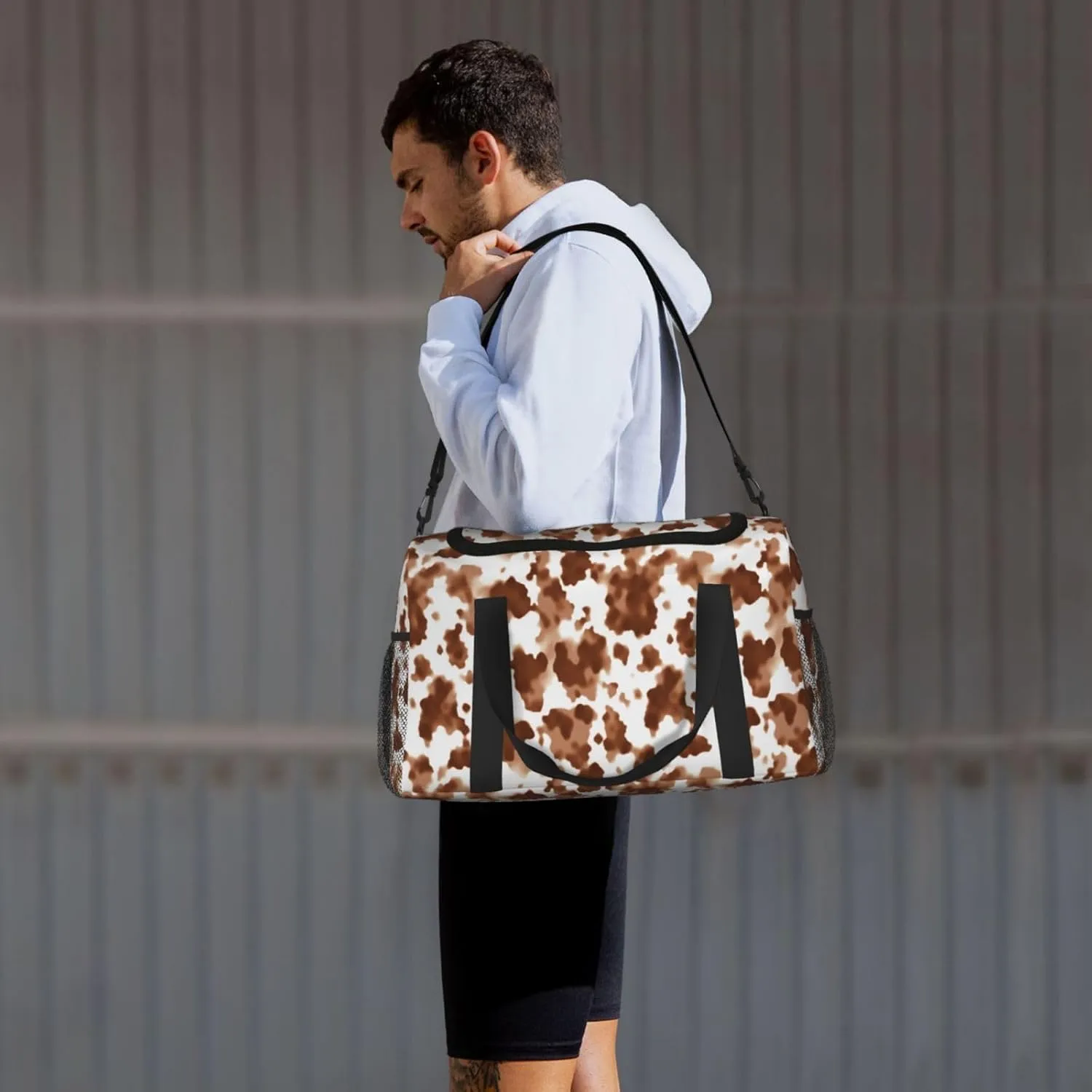 Cow Print Brown Travel Weekender Overnight Bags Foldable Hand Travel Bag Sport Gym Duffel Bag For Men Women