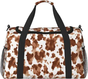 Cow Print Brown Travel Weekender Overnight Bags Foldable Hand Travel Bag Sport Gym Duffel Bag For Men Women