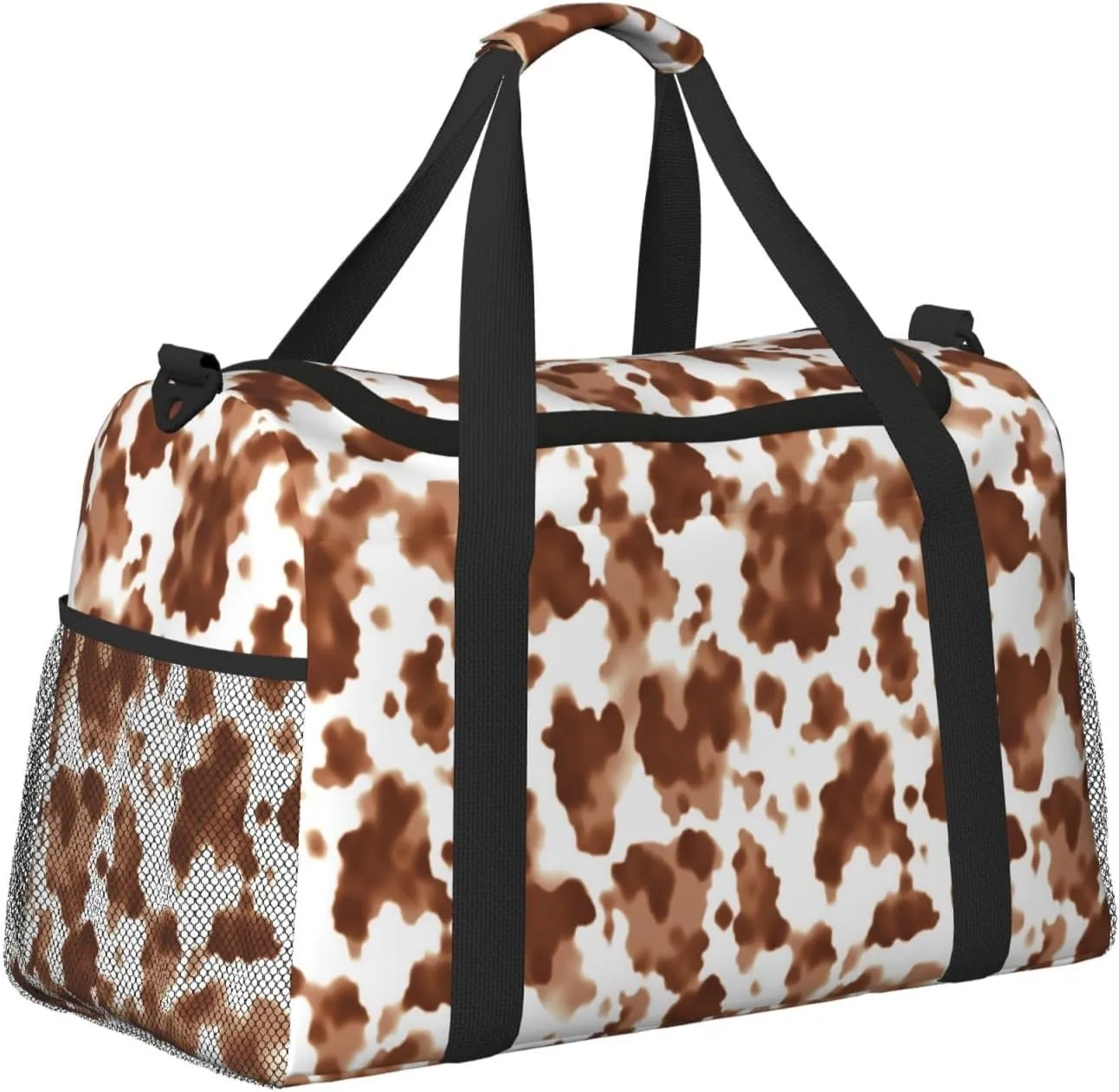 Cow Print Brown Travel Weekender Overnight Bags Foldable Hand Travel Bag Sport Gym Duffel Bag For Men Women