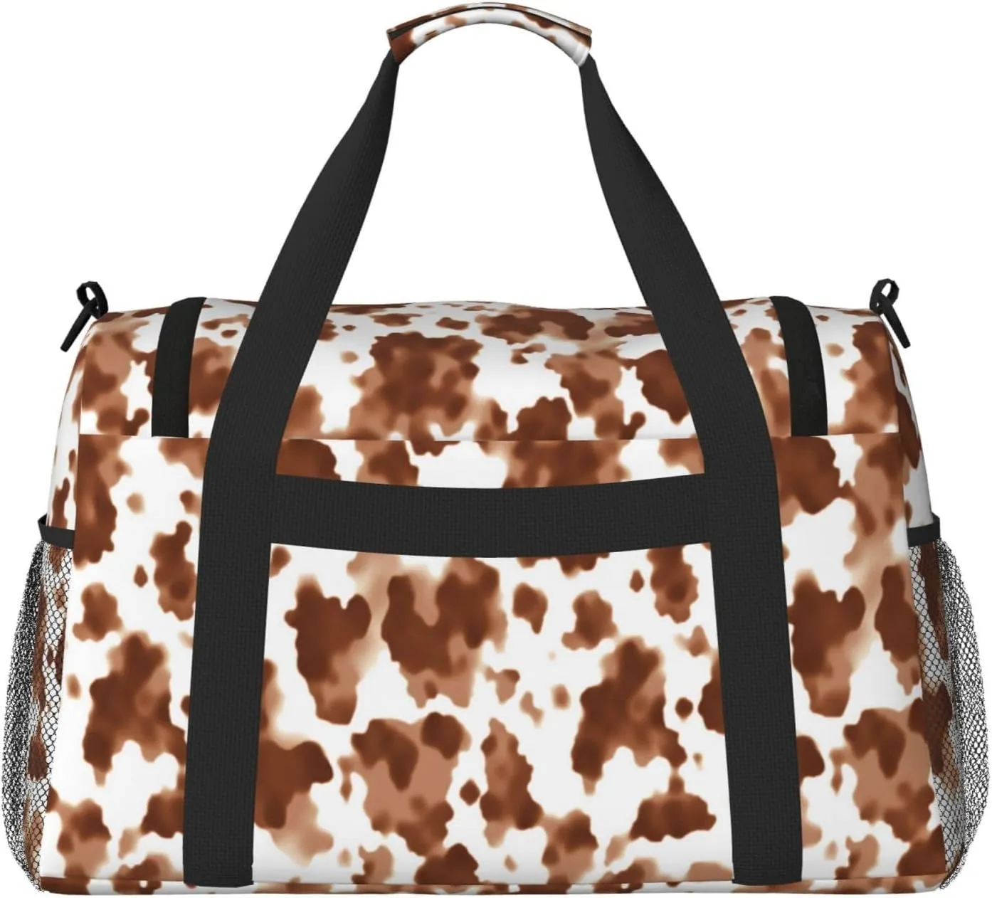 Cow Print Brown Travel Weekender Overnight Bags Foldable Hand Travel Bag Sport Gym Duffel Bag For Men Women