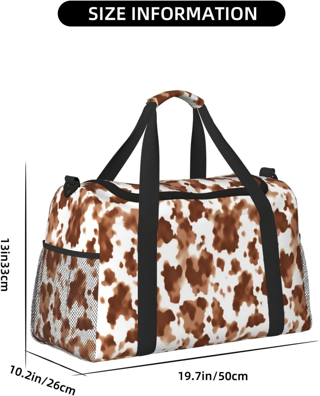 Cow Print Brown Travel Weekender Overnight Bags Foldable Hand Travel Bag Sport Gym Duffel Bag For Men Women