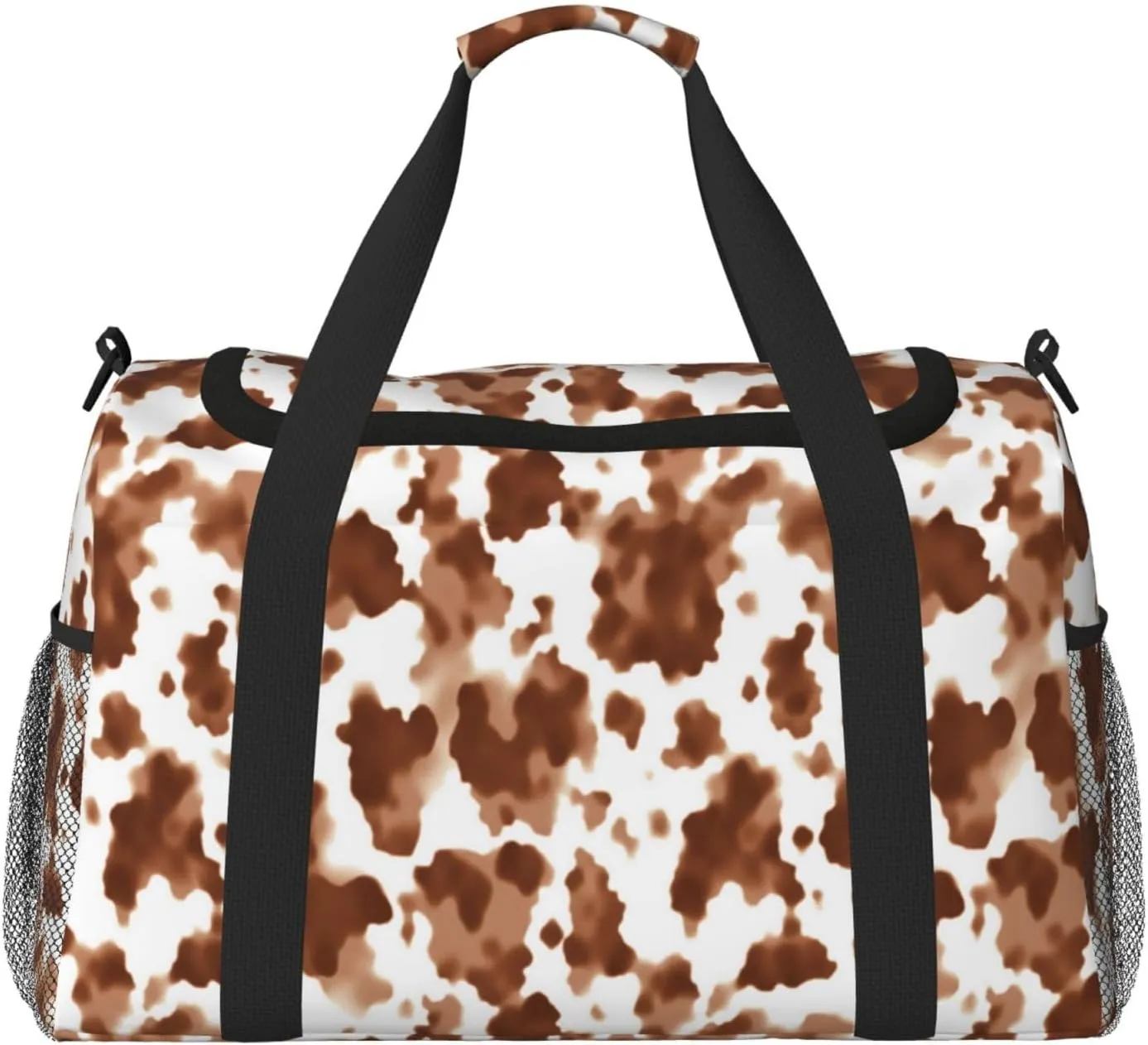 Cow Print Brown Travel Weekender Overnight Bags Foldable Hand Travel Bag Sport Gym Duffel Bag For Men Women