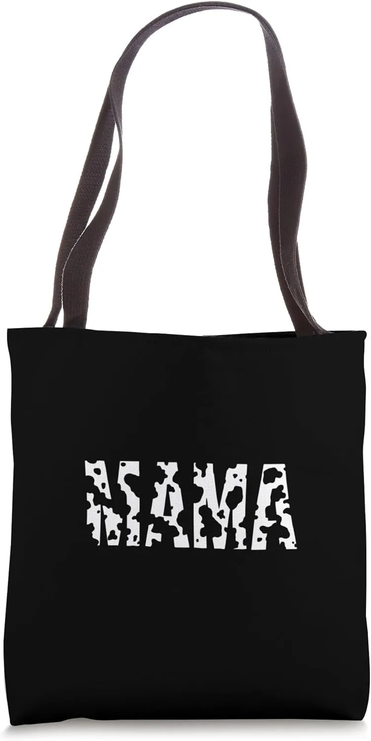 Cow Print MAMA Typography Tote Bag