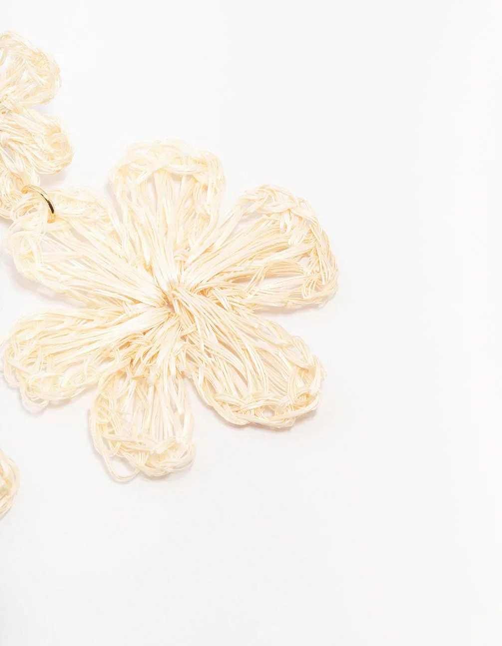 Cream Raffia Double Flower Drop Earrings
