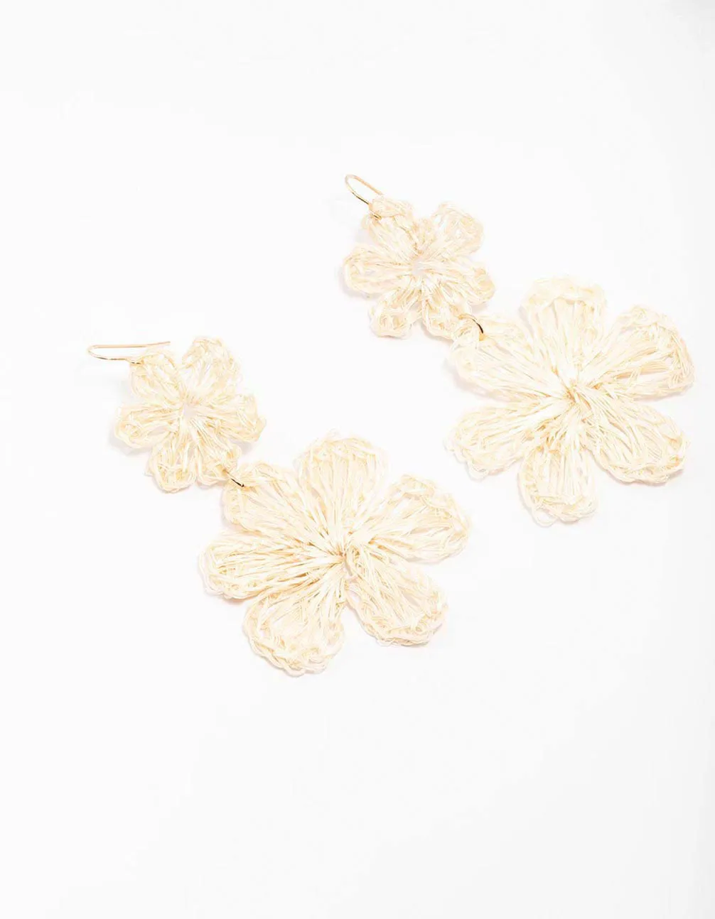 Cream Raffia Double Flower Drop Earrings