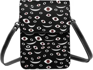 Creepy eyes and smiles dark black Crossbody Cell Phone Purse for Women Girls Leather Mini Cross Body Bags Small Shoulder Bags