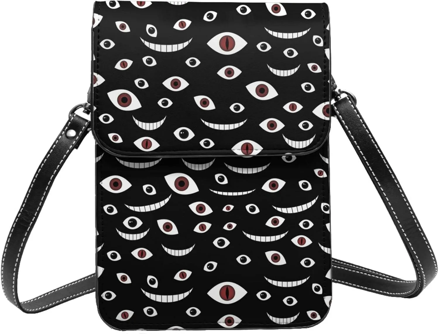 Creepy eyes and smiles dark black Crossbody Cell Phone Purse for Women Girls Leather Mini Cross Body Bags Small Shoulder Bags