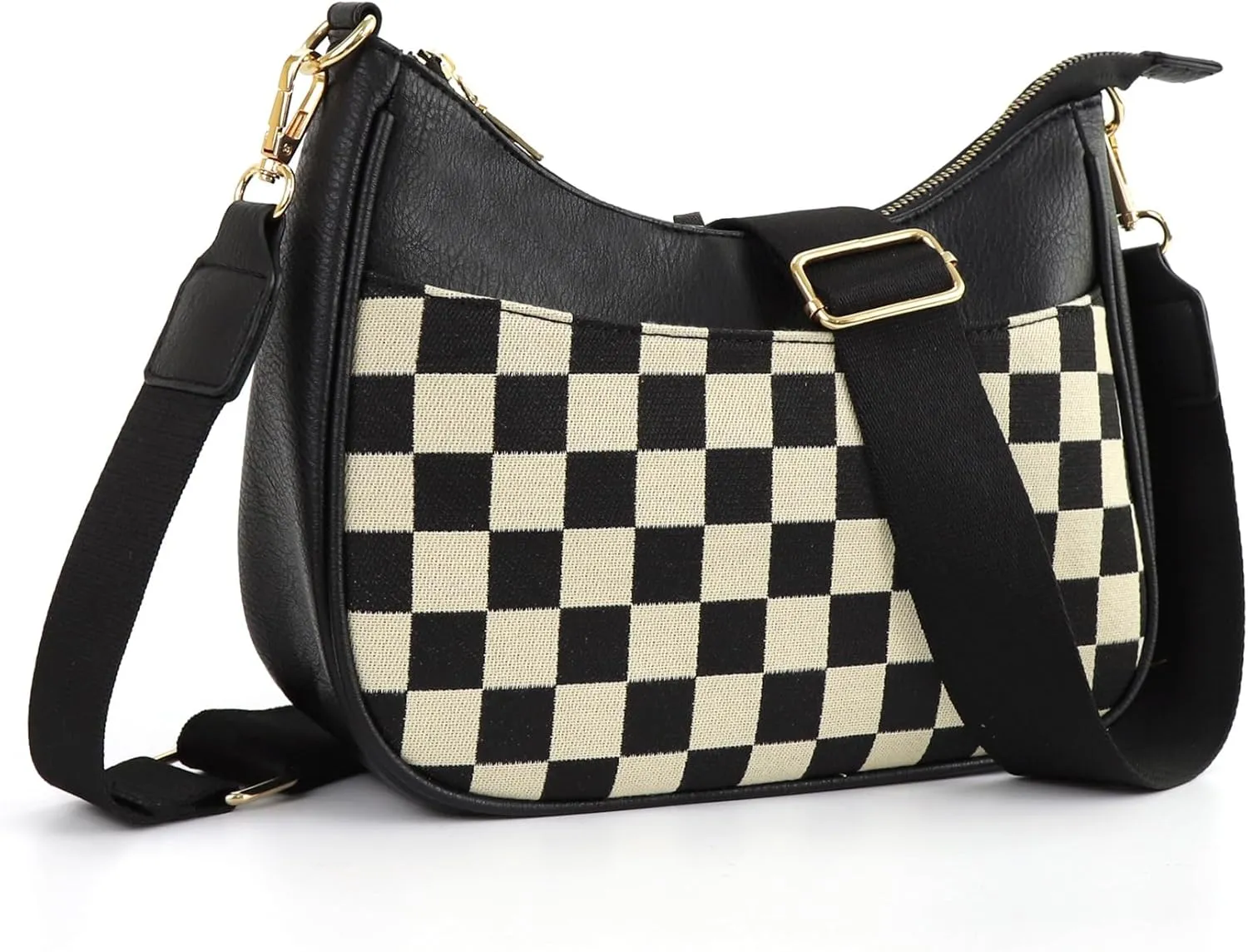 Crescent Checkered Crossbody Bags For Women Plaid Pattern Purse Medium Checkerboard Shoulder Bag Handbags