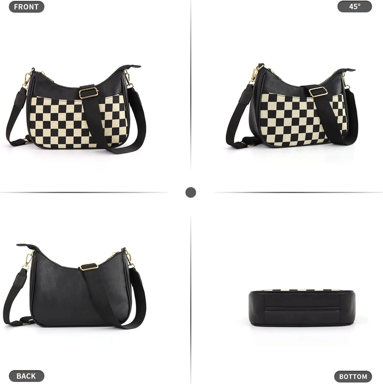 Crescent Checkered Crossbody Bags For Women Plaid Pattern Purse Medium Checkerboard Shoulder Bag Handbags