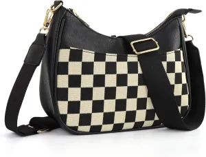 Crescent Checkered Crossbody Bags For Women Plaid Pattern Purse Medium Checkerboard Shoulder Bag Handbags