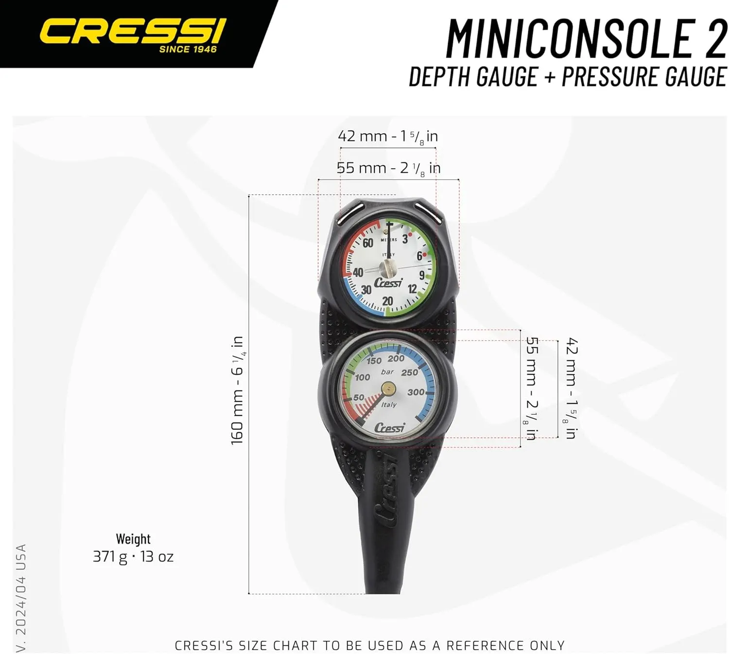 Cressi Scuba Diving Mini Console - Depth Gauge   Pressure Gauge - MiniConsole 2: made in Italy