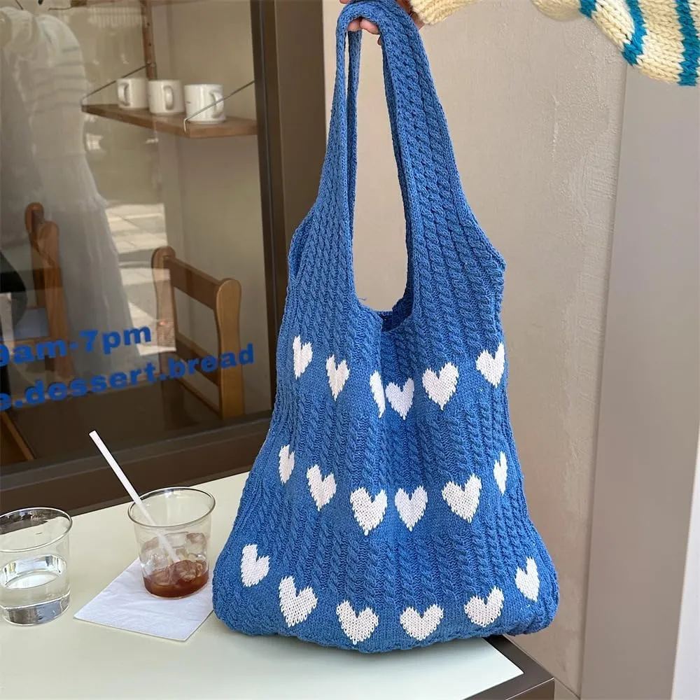Crochet Tote Bag Women's Summer Aesthetic Mesh Beach Bags Knitting Handbags Cute