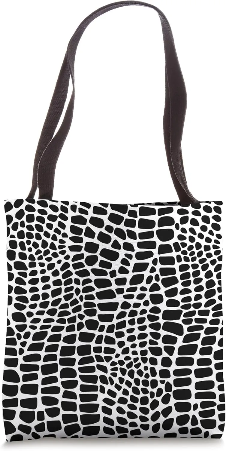 Crocodile Black and White Alligator Skin Print Tote Bag