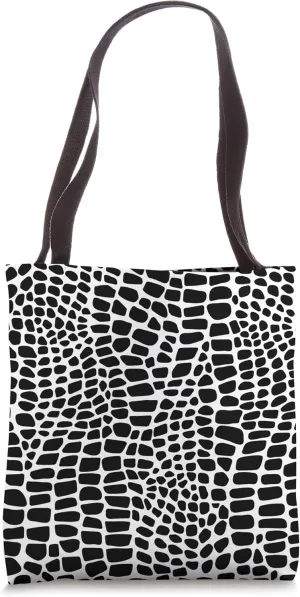 Crocodile Black and White Alligator Skin Print Tote Bag