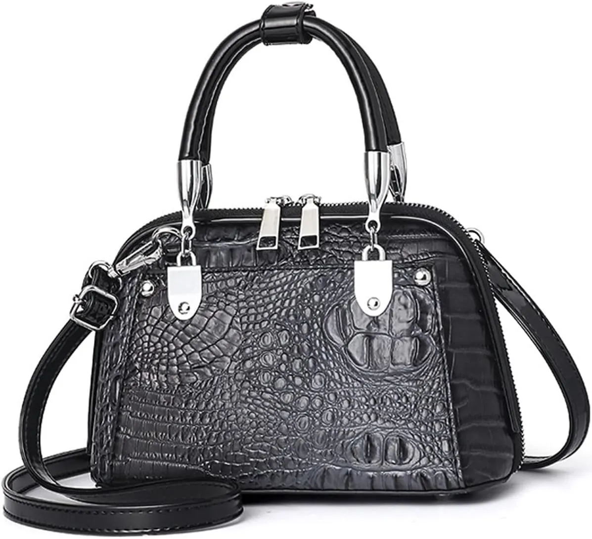 Crocodile Pattern Handbag Fashion PU Leather Top-Handle Purse Luxury Women Shoulder Bag Double Zipper Satchel Tote