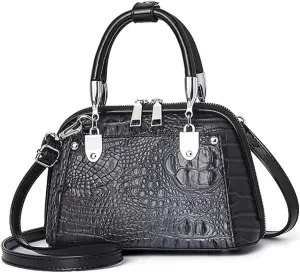 Crocodile Pattern Handbag Fashion PU Leather Top-Handle Purse Luxury Women Shoulder Bag Double Zipper Satchel Tote