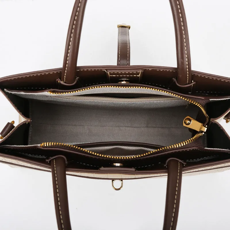 Crocodile Pattern Vegan Leather Tote Bag – Khaki Black