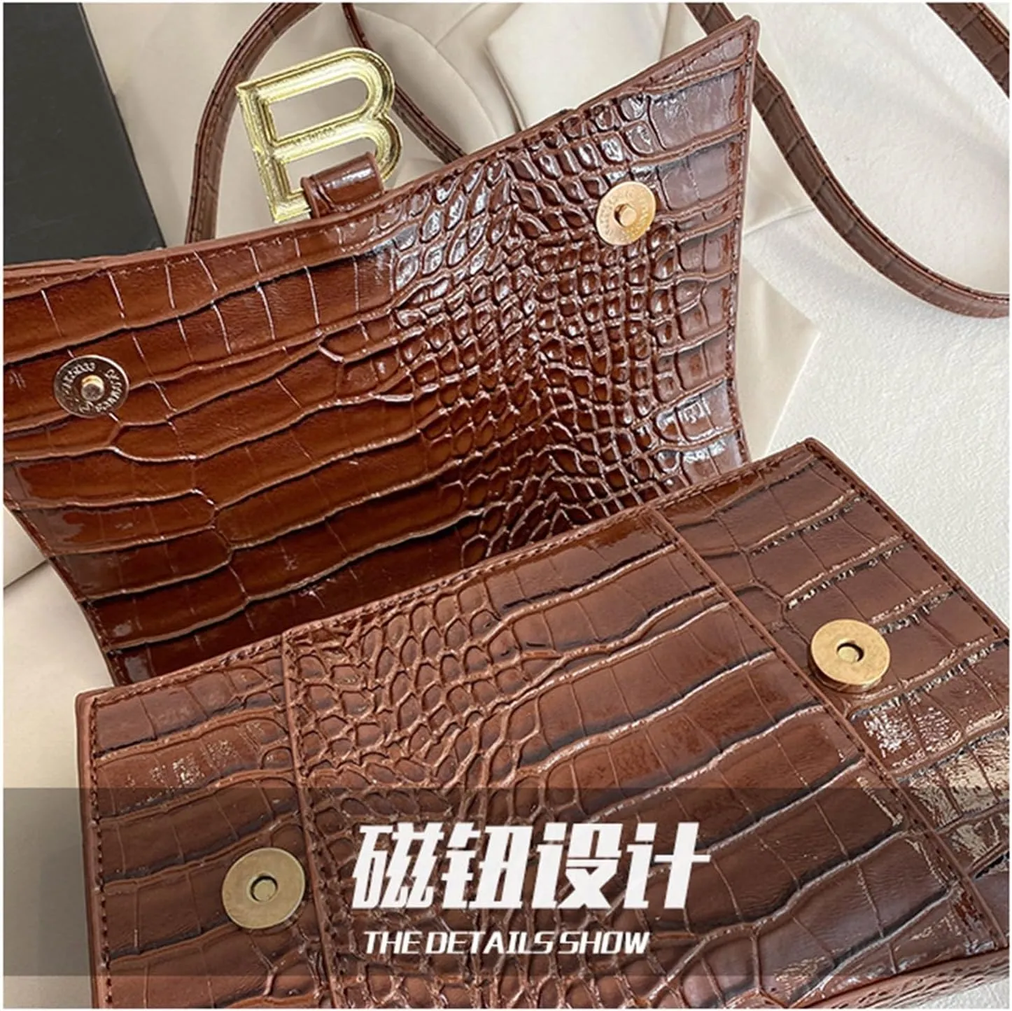 Crocodile Print Tote Shoulder Crossbody Hourglass Bag