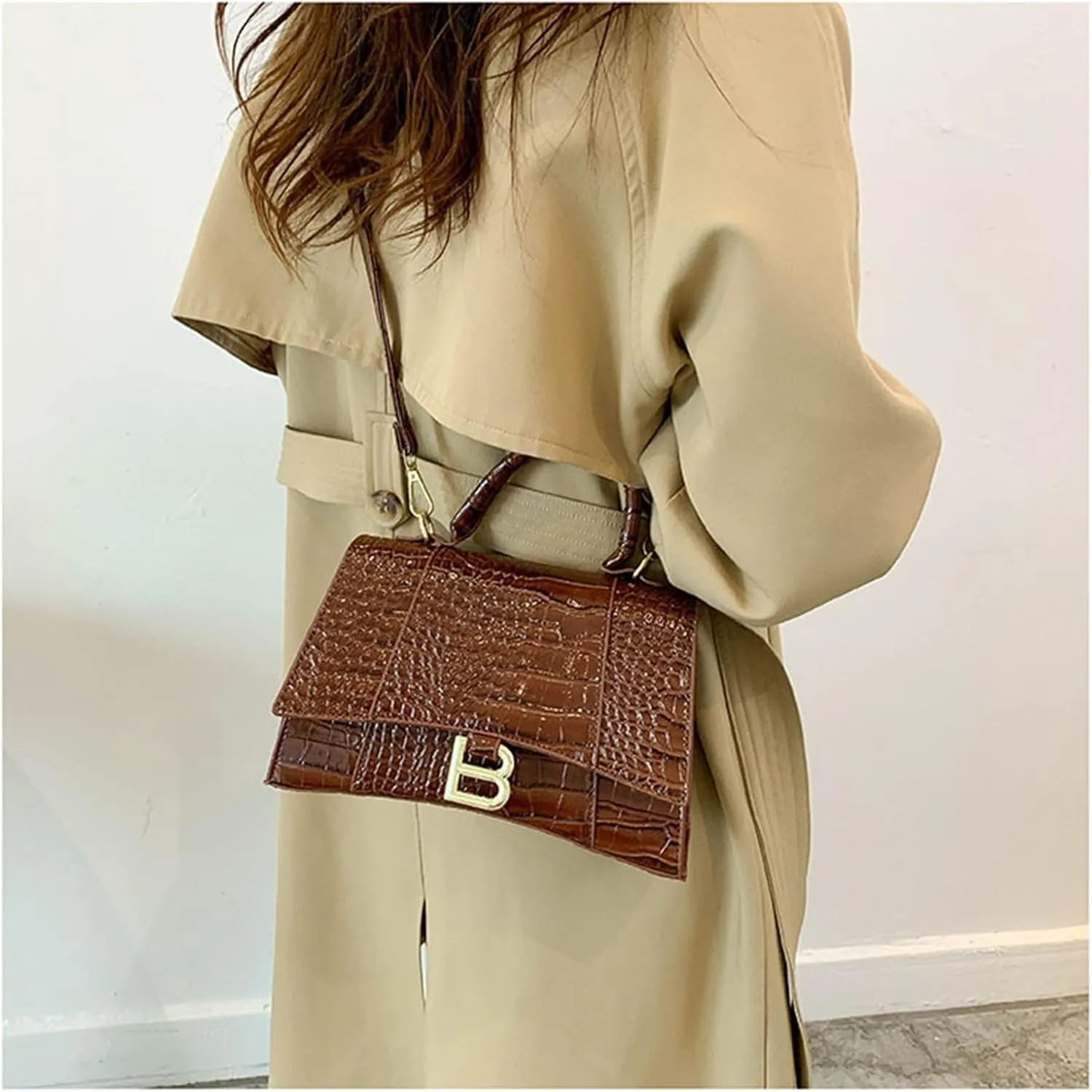 Crocodile Print Tote Shoulder Crossbody Hourglass Bag