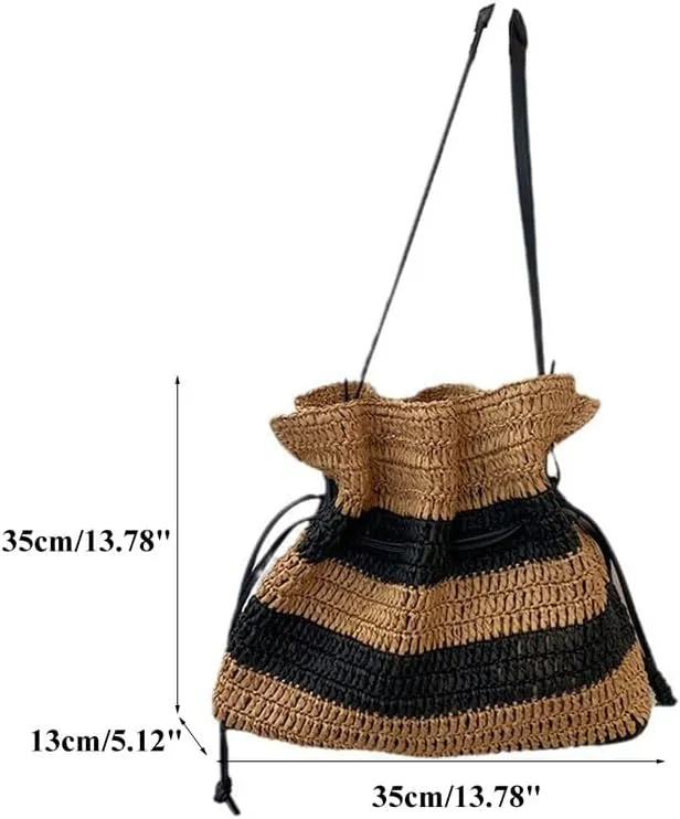Crossbody Bag for Women Handmade Straw Summer Chic Woven Handbag Shoulder Purse Striped Beach Purses for Women Brown