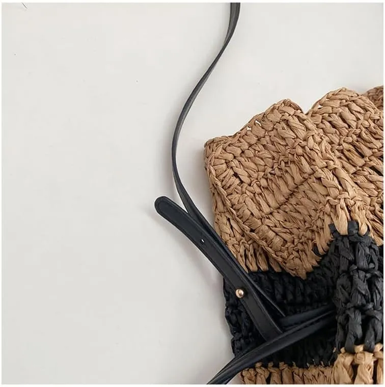 Crossbody Bag for Women Handmade Straw Summer Chic Woven Handbag Shoulder Purse Striped Beach Purses for Women Brown