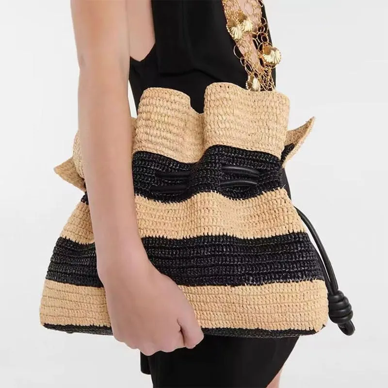 Crossbody Bag for Women Handmade Straw Summer Chic Woven Handbag Shoulder Purse Striped Beach Purses for Women Brown