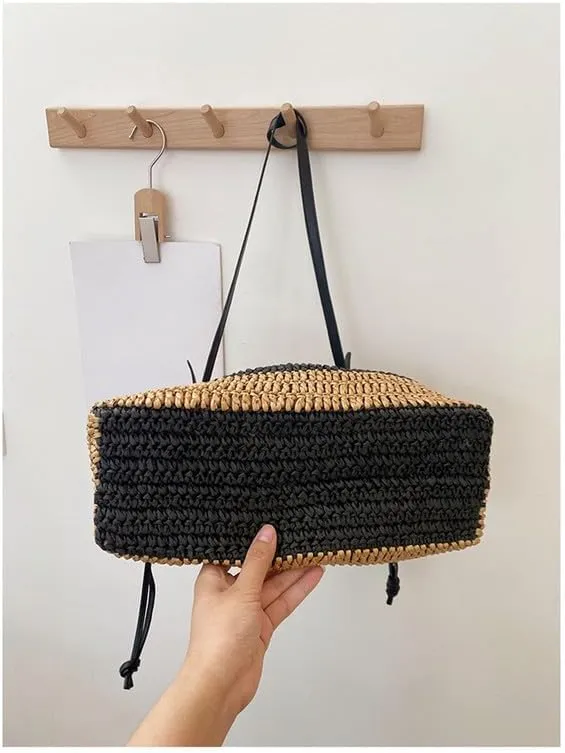 Crossbody Bag for Women Handmade Straw Summer Chic Woven Handbag Shoulder Purse Striped Beach Purses for Women Brown