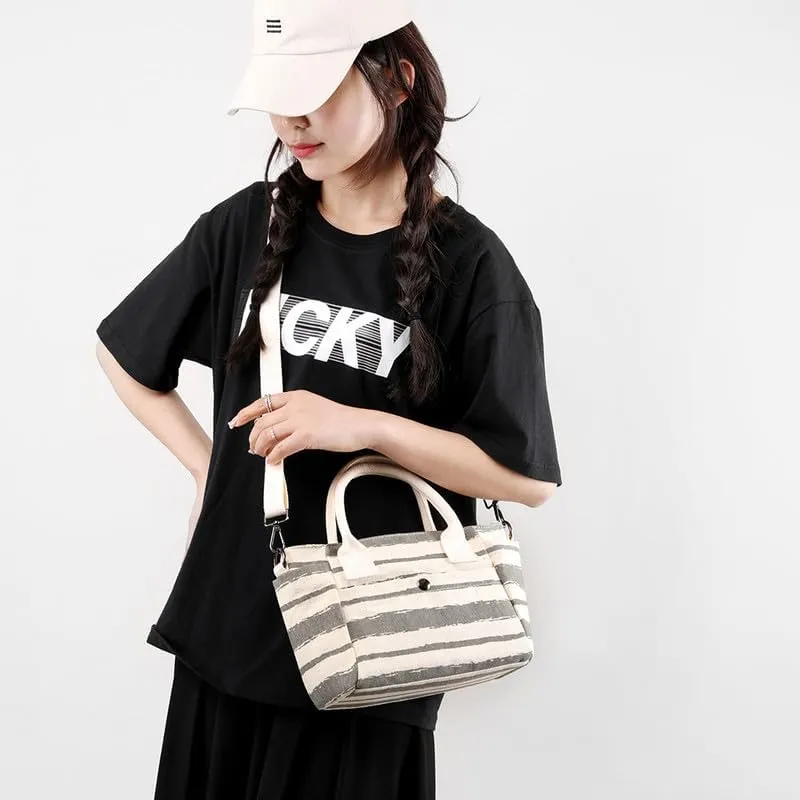 Crossbody Bag for Women Striped Top-Handle Canvas Bag Vintage Shoulder Handbag Travel Commuter Work Hobo Tote Handbags Grey