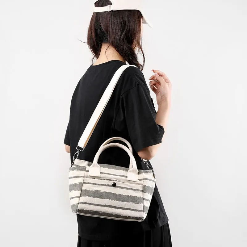Crossbody Bag for Women Striped Top-Handle Canvas Bag Vintage Shoulder Handbag Travel Commuter Work Hobo Tote Handbags Grey
