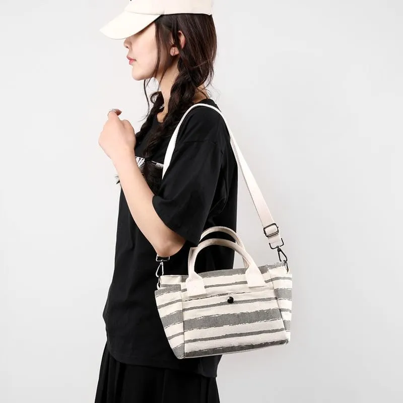 Crossbody Bag for Women Striped Top-Handle Canvas Bag Vintage Shoulder Handbag Travel Commuter Work Hobo Tote Handbags Grey