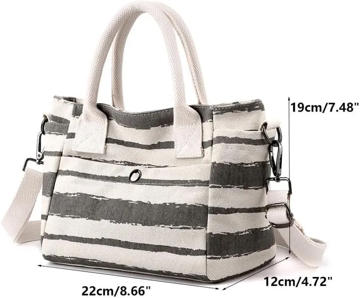 Crossbody Bag for Women Striped Top-Handle Canvas Bag Vintage Shoulder Handbag Travel Commuter Work Hobo Tote Handbags Grey
