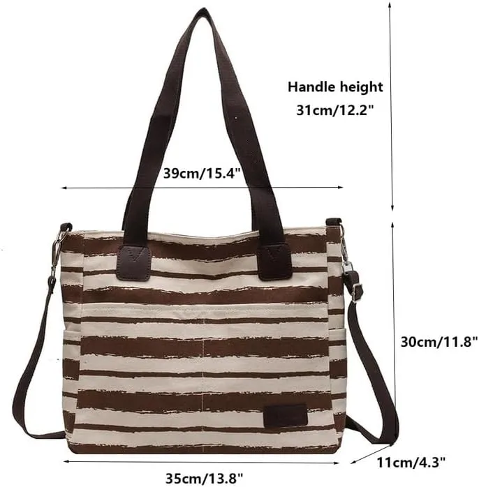 Crossbody Bags for Women Canvas Purses Large Capacity Shoulder Handbags Striped Travel Bag Shopping Tote Bag for Women Coffee