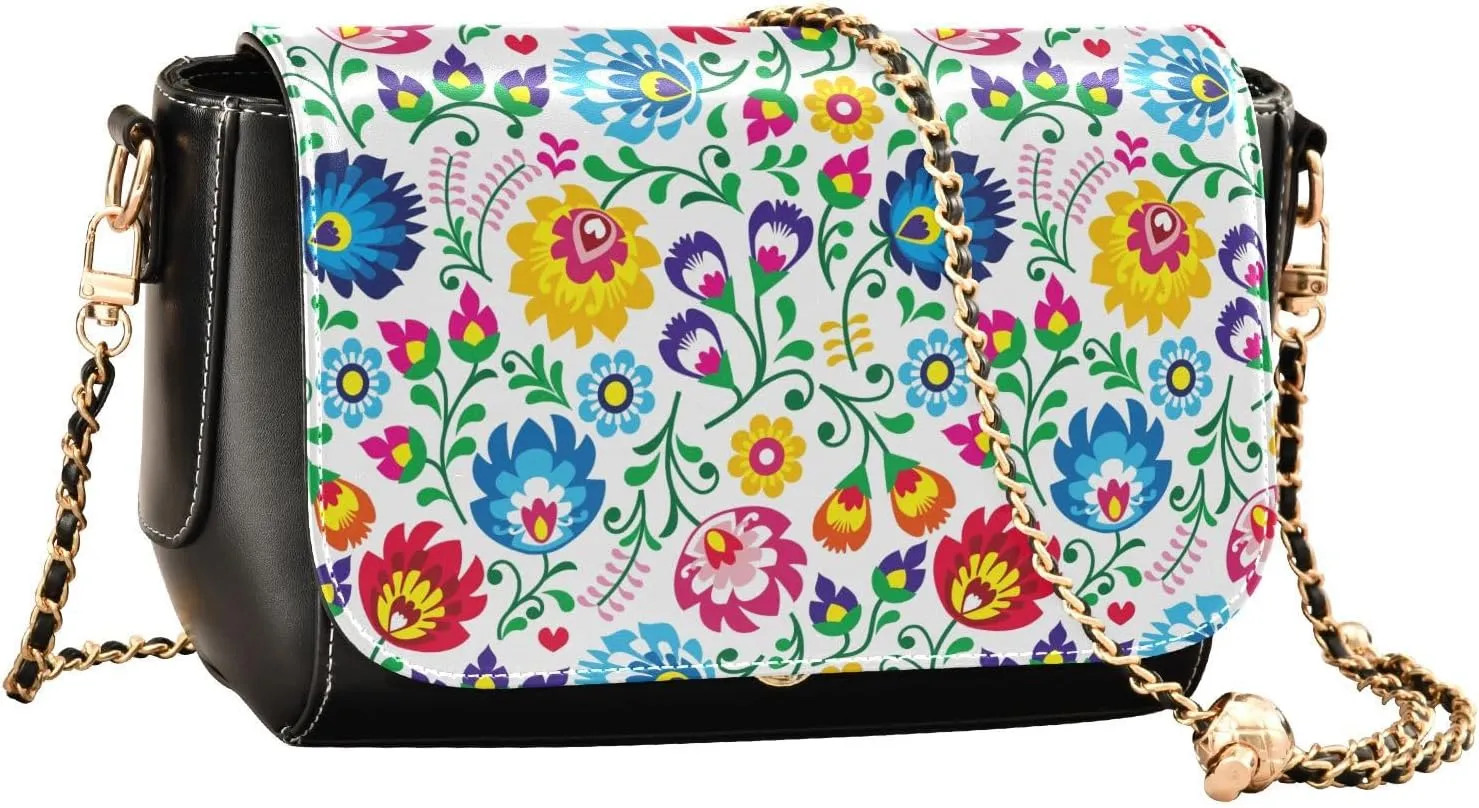 Crossbody Bags Polish Folk Art Floral Pattern PU Leather Shoulder Bag Clutch Small Handbags
